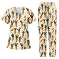 thumbnail image 2 of Scrubs For Women Tops，Women's Short-Sleeve Easter Print Nursing Scrubs Set with Pockets，Orange，M, 2 of 4