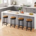 thumbnail image 3 of Juego de 2 Taburetes Giratorios para Barra - Altura de Mostrador de 62 cm con Asiento Redondo Tapizado en Cuero Sintético Marrón - Estructura Metálica con Reposapiés para Cocina o Bar, 3 of 8