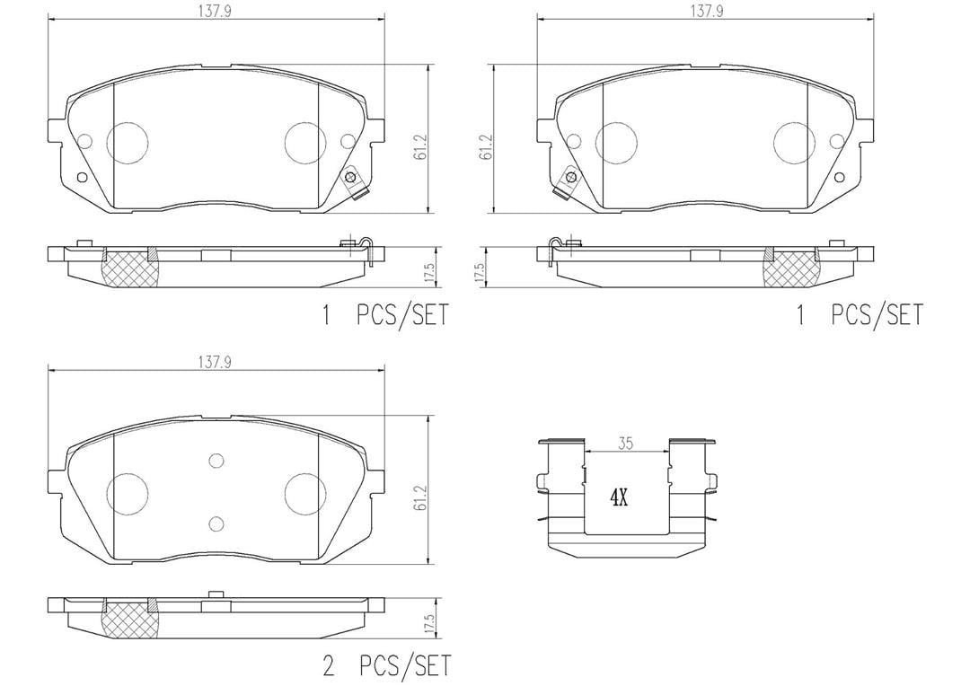 Brembo P30056N NAO BRAKE PADS Fits select: 2015 HYUNDAI SONATA SPORT/LIMITED, 2013-2016 KIA SPORTAGE LX