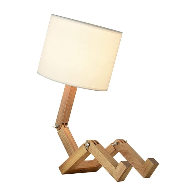 Cqxid Woodworking Tools Clearance Robotic Table Lamp Wooden Bedside Lamp with Bookcase and Adjustable Shade