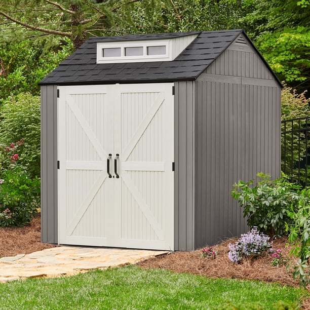 Rubbermaid 7x7ft Large Plastic Garden Storage Shed, Weather