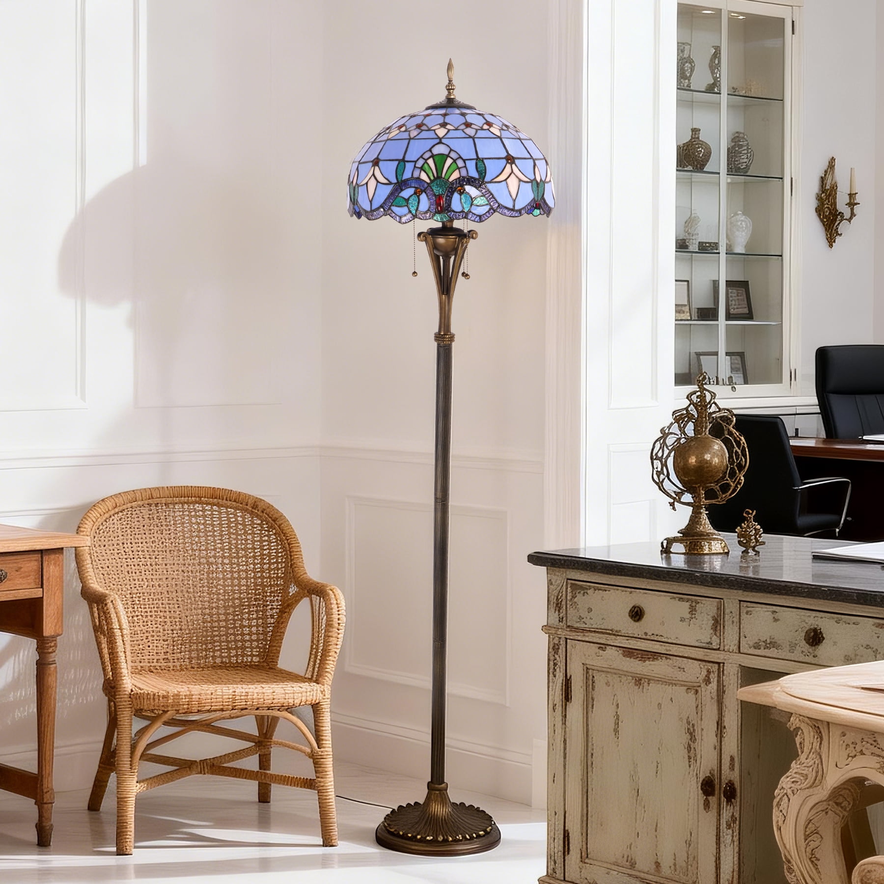 LUOLAX 16-inch European-style blue Baroque floor lamp, decorative lighting for living room, bedroom, and study, creative art floor lamp.
