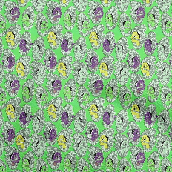 oneOone Polyester Spandex Light Green Fabric Kalamkari Sewing Fabric By The Yard Printed Diy Clothing Sewing Supplies 56 Inch Wide