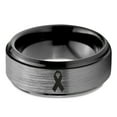 thumbnail image 2 of Tungsten Awareness Ribbon Symbol Band Ring 8mm Men Women Comfort Fit Black Step Bevel Edge Brushed Gray Polished, 2 of 4