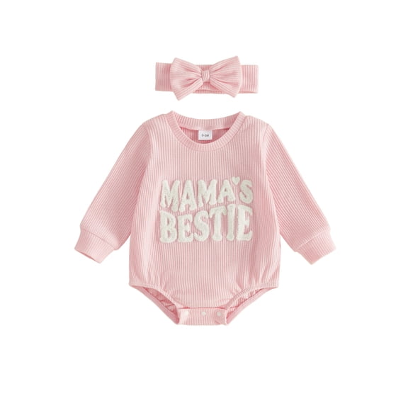 RUINIXCW Baby Girl Fall Outfits Long Sleeve Letter Embroidery Romper with Headband