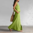 thumbnail image 5 of Womens Linen Look 2 Piece Sets With Sleeveless V Neck Vest And Side Slit Maxi Skirt Featuring Functional Pockets And Solid Color Green M, 5 of 6