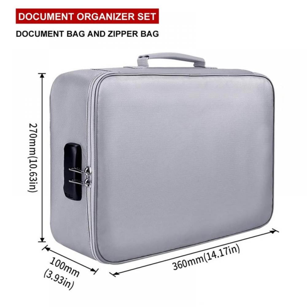 Fireproof Briefcase Waterproof Document Bag File Organizer Lockable Storage Tote 