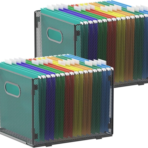 2 Pack Hanging File Organizer, Mesh File Folder Box Filing Box File Cabinet Organizer Storage Boxes, Letter Size