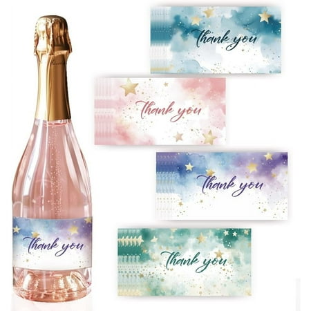 PH Wine Bottle Labels 40pcs 4 Styles Wine Labels for Bottles 3.5 x 2 Inch Thank You Labels Adhesive Wine Label Sticker Cheers Stickers for Wedding Anniversary Christmas Cocktail Party DIY Colorful
