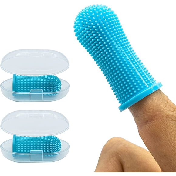 Cepillo de dientes para perros y gatos, limpieza de 360 grados para la higiene y salud de perros y gatos, cepillo de dientes para perros - cepillo de dedo - Azul