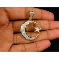 2 Ct Round Cut Diamond Iced Out Custom Religious Moon and Star Islamc Pendant 14k Yellow Gold Plated Ramadan E Kareem Pendant Fine 925 Sterling Silver Handmade Eid Pendant Gift For Him