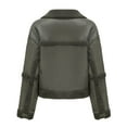 thumbnail image 3 of Defitshape Women's Long Sleeve Leather Jacket Crop Top Faux Leather Spring Cute Fall Zip Sherpa Motorcycle Jacket Army Green Small, 3 of 4