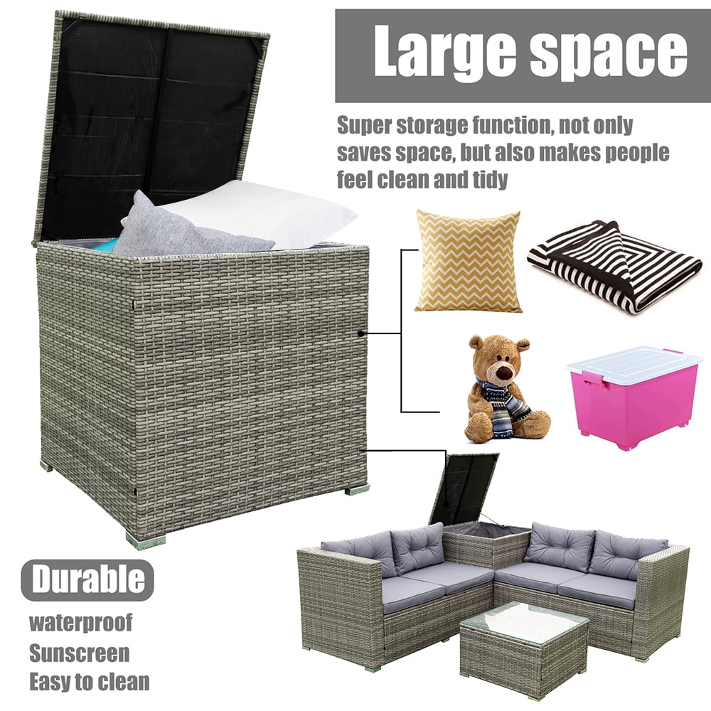 SEGMART 4 Piece Patio Furniture Set, All-Weather Outdoor Sectional Sofa Set, PE Rattan Conversation Set with Storage Box, Table & Cushions, Wicker Furniture Couch Set for Patio Deck Garden