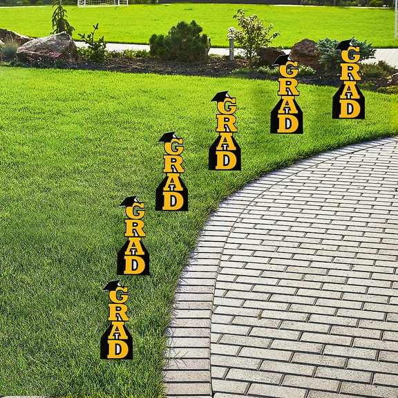 Yellow Grad with Graduation Cap Vertical Yard Signs Bulk 6 Pc