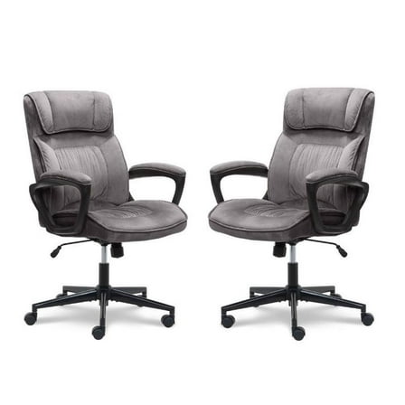 Home Square 2 Piece Velvet Seat Executive Office Chair Set in Gray