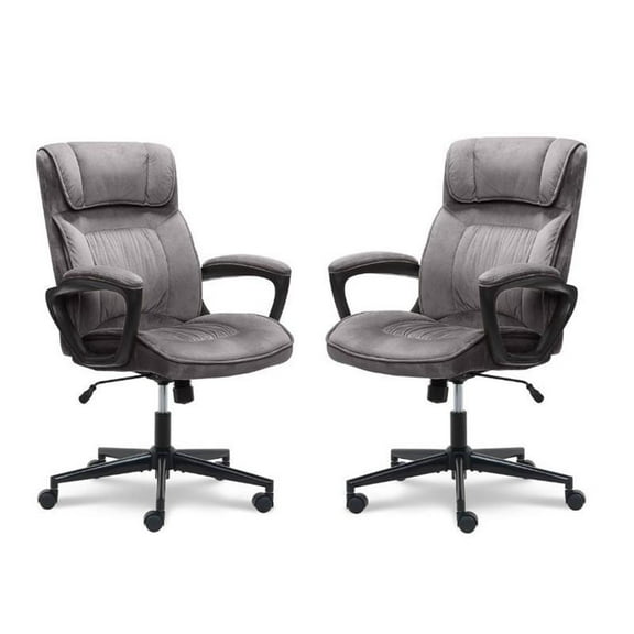 Home Square 2 Piece Velvet Seat Executive Office Chair Set in Gray