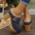 thumbnail image 3 of Mules for Women Lug Sole Platform High Heels Slip on Backless Sandals Boho Flower Hollow out Breathale Summer Dress Shoes Slippers Navy Size 7.5, 3 of 6