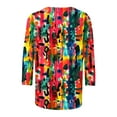 thumbnail image 5 of LYEAA Women Casual 3/4 Sleeve Tops Vintage Inspired Floral Print Loose Fit T-Shirt Soft Cotton Blend for Coffee Shop Daily Style Multicolor XXXXXL, 5 of 5