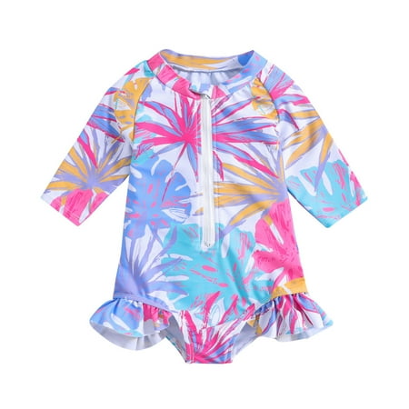 

Swimwear For Girls Toddler Summer Long Sleeve Girls Leaves Prints Ruffles Surf Swimwear Swimsuit Bikini Girls Swimwear(Size:18-24 Months)