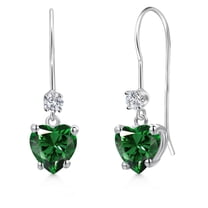 Gem Stone King 14K White Gold Green Nano Emerald and Lab Grown Diamond Earrings for Women | 1.53 Cttw | Gemstone May Birthstone | Heart Shape 6MM
