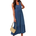 thumbnail image 4 of Franhais Women Long Maxi Dress, Sleeveless V-neck Solid Slip Loose Summer Midi Streetwear Dress, 4 of 6