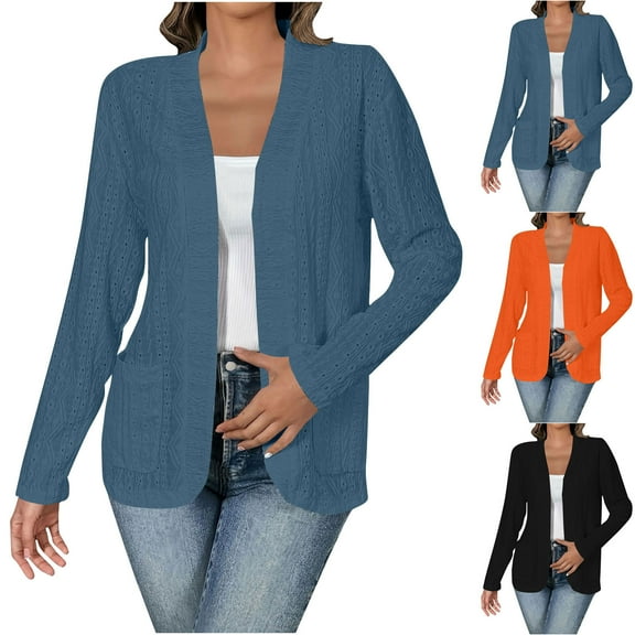 Ashirexll Lightweight Cardigans for Women Spring Casual Solid Color Long Sleeve Cardigan Elegant Lace Up Pocket Sweater Jacket