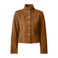 thumbnail image 5 of HomeDM Women's Faux Suede Jacket Button Down Stand Collar Cropped Coat Long Sleeve Outerwear, 5 of 7