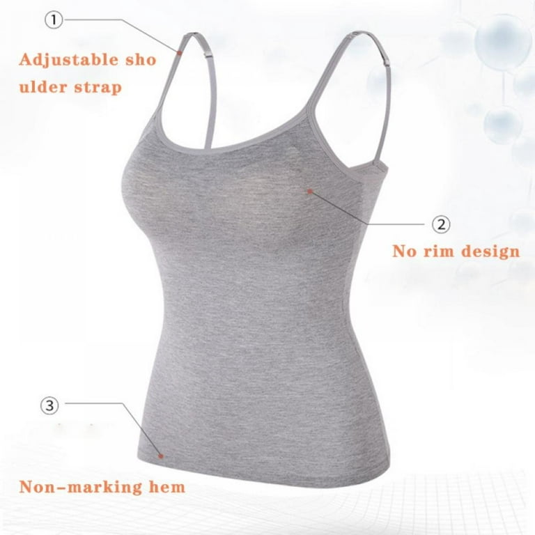 Womens Camisole with Shelf Bra Cotton Undershirts Adjustable Strap Camis  Spaghetti Strap Tank Tops 2-3 Pack M-XXL