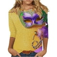 thumbnail image 2 of CLOISE Women Dress Shirts 3/4 Sleeve Mardi Gras Plus Size Purple Green Gold Tops Crewneck Holiday Pullover Masks Loose Holiday Blouses, 2 of 6