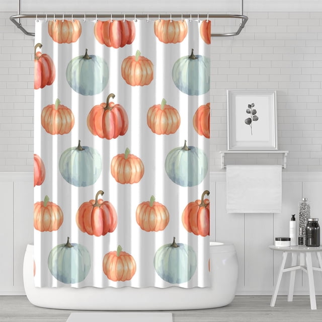 Rideau de Douche Ferme Rustique Citrouilles Récolte, Rideau de Bain Réutilisable avec Crochets Tissu Polyester Vintage Rideaux de Salle de Bain pour Halloween Noël Hôtel Dortoir