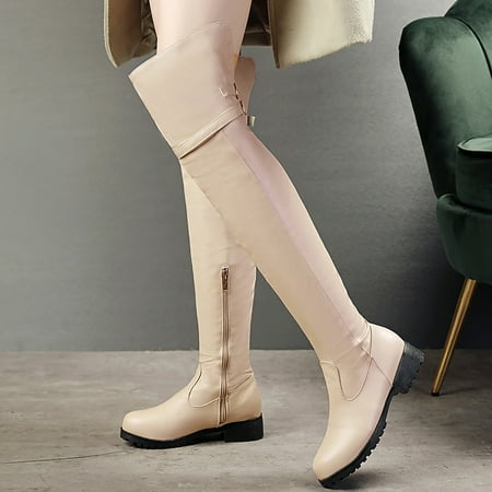 

Boots Fashion Pure Color Round Toe Zipper Boots Square Heels Vintage Women Boots