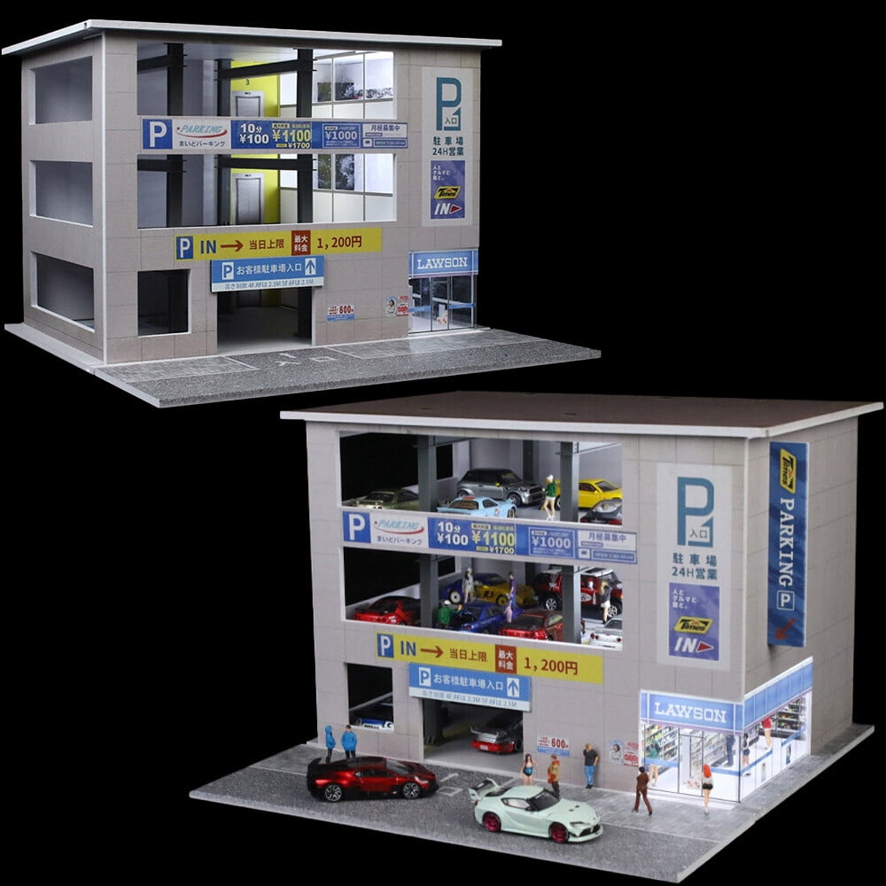 1:64 Diorama Parking Lot Model LED Lighting Japanese Garage Model