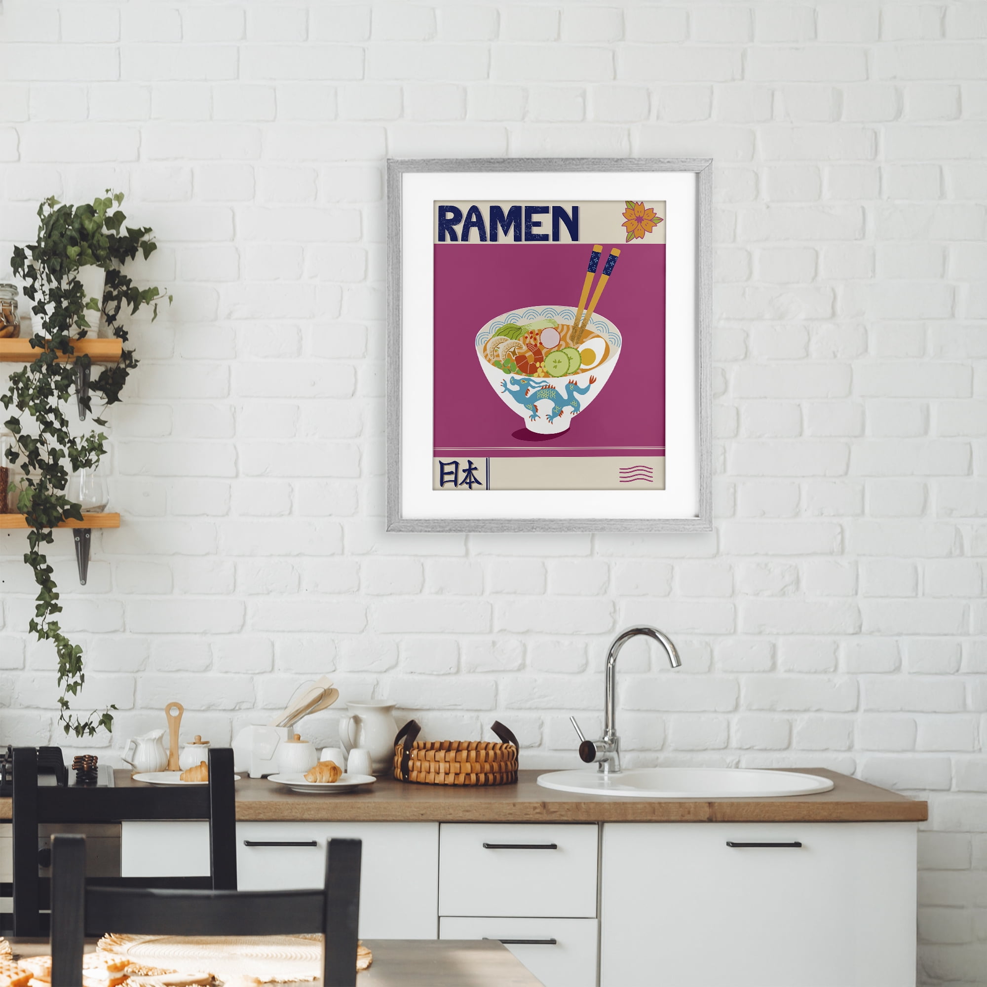 Stupell Industries Enchanted Japanese Ramen Gray Framed Print Under Glass, design by Jo Reid