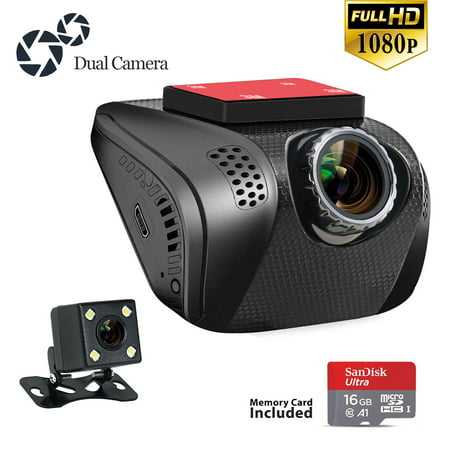 Acumen Dash Cam Wide Angle Car Dashboard Camera Recorder with G-Sensor, WDR, Loop Recording, Night Vision, Motion Detection Front and Rear Cam, 16G Memory Card (Best Value Car Camera)
