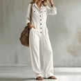 thumbnail image 7 of WULMLEO Womens Wide Leg Overall Cotton Linen Workout Long Sleeve V Neck Button Front One Piece Rompers Casual Dressy Comfy Plus Size Jumpsuits with Multi Pockets White XL, 7 of 7