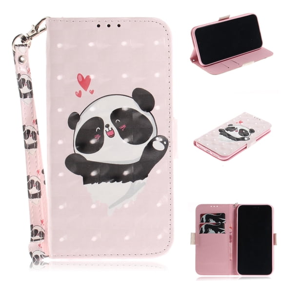 iPhone XR Case, iPhone XR 2018 Case, Allytech 3D PU Leather Protective Cover & Pocket Lanyard Wallet with Cards Holder, Support Kickstand Slim Case for Apple iPhone XR （6.1"）, Pink Panda