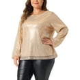 thumbnail image 2 of DARING DIVA Women's Plus Long Sleeve Glitter Sparkly Blouse 2X Champagne, 2 of 6