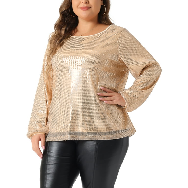 Agnes Orinda Plus Size Metallic Top ??? Sparkly Disco Blouse For Parties & Nights Out