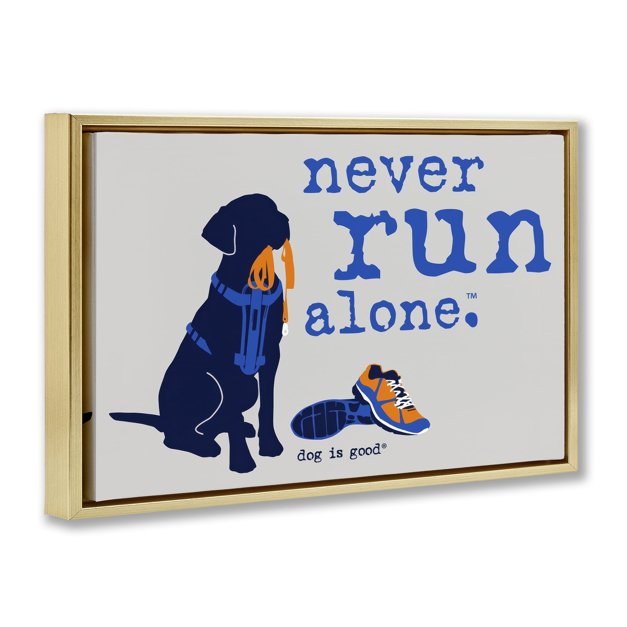 Stupell Industries Never Run Alone Dog Animals Painting Gold Floater Framed Canvas Art Print Wall Art, 31 x 21