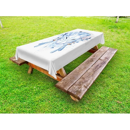 

Kabuki Mask Outdoor Tablecloth Fox Mask Kitsune Japan Culture Theme with Triangle Sakura Flowers Decorative Washable Fabric Picnic Tablecloth 58 X 104 Inches Pale Blue White Beige by Ambesonne