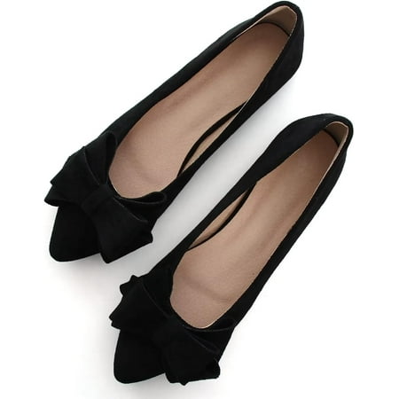 

Pfhytec LU Bowknot Ballet Flats Womens Pointy Toe Flat Shoes Suede Dress Shoes Wear to Work Slip On Moccasins