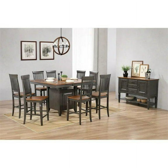 Dakota 10PC Extendable 42-54-in Pub Dining Table Set w Buffet Brown Gray Wood