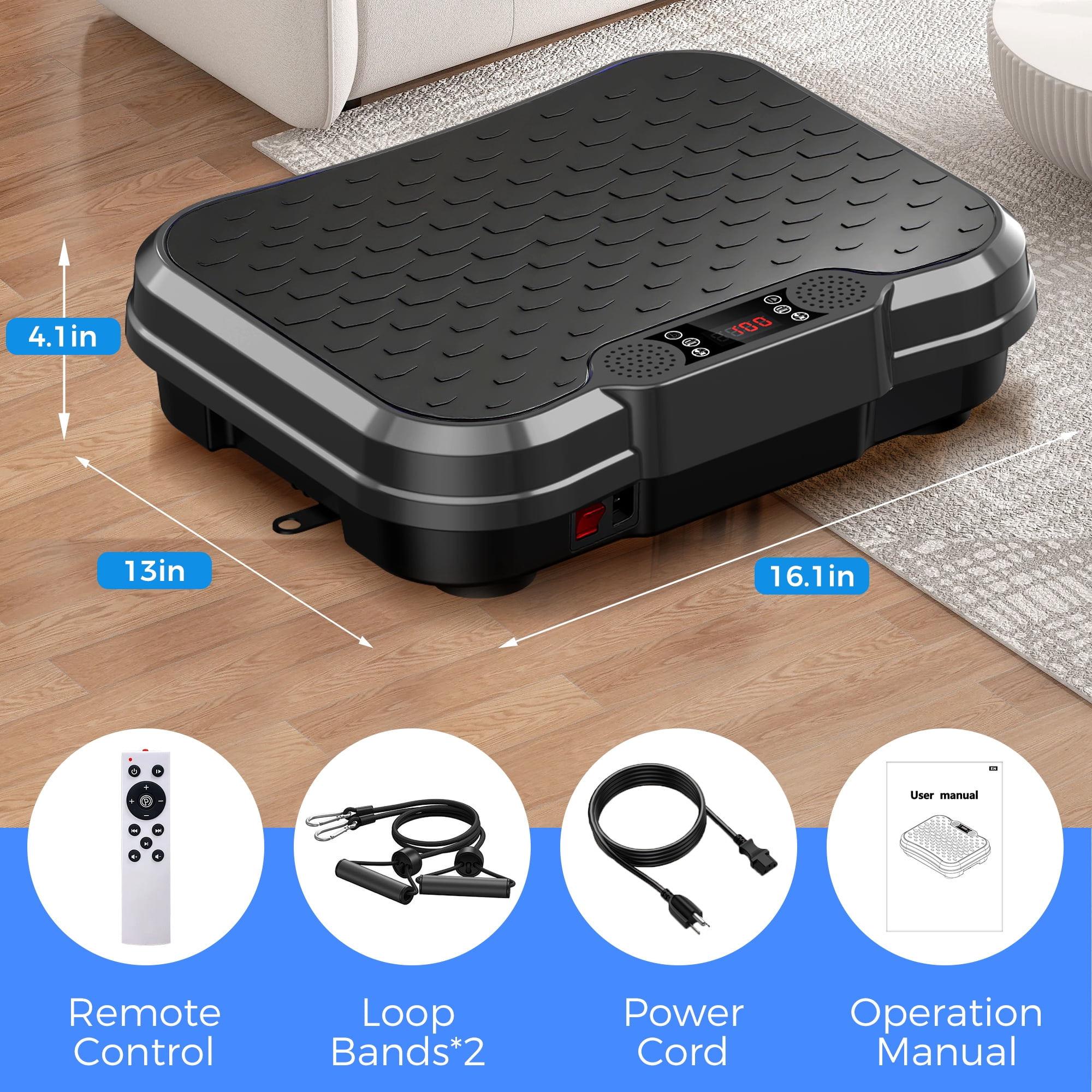 Tomile Vibration Plate Exercise Machine, Body Workout Fitness Platform with Resistance Bands, Bluetooth Speaker, 330lbs Capacity