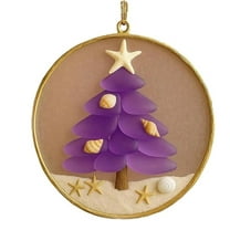 YAMB Coastal Christmas Tree Ornament - Handmade Sea Glass Xmas Tree Hanging Decorations,Ocean Desgin Christmas Pendants Decor with Rope Nativity Gift for Sea Lovers,Xmas Tree,Party