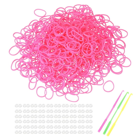 Uxcell 1800 Pcs Loom Rubber Bands Kit with 75 Pcs S-Clips 3-Hooks Bright Pink