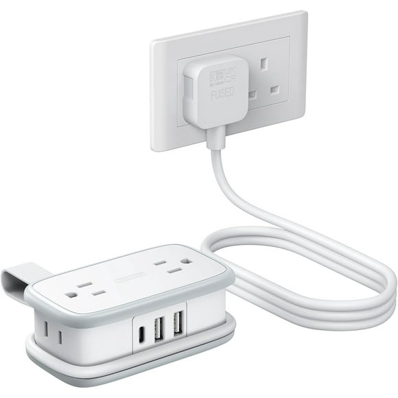 UK Adapters for Travel, Type G Adapter for Travel with 4 Outlets 3 USB(1USB C) Ports ,4FT Wrapped Around Extension Cord,US to UK Plug Adapter for Ireland Scotland Singapore Hong Kong