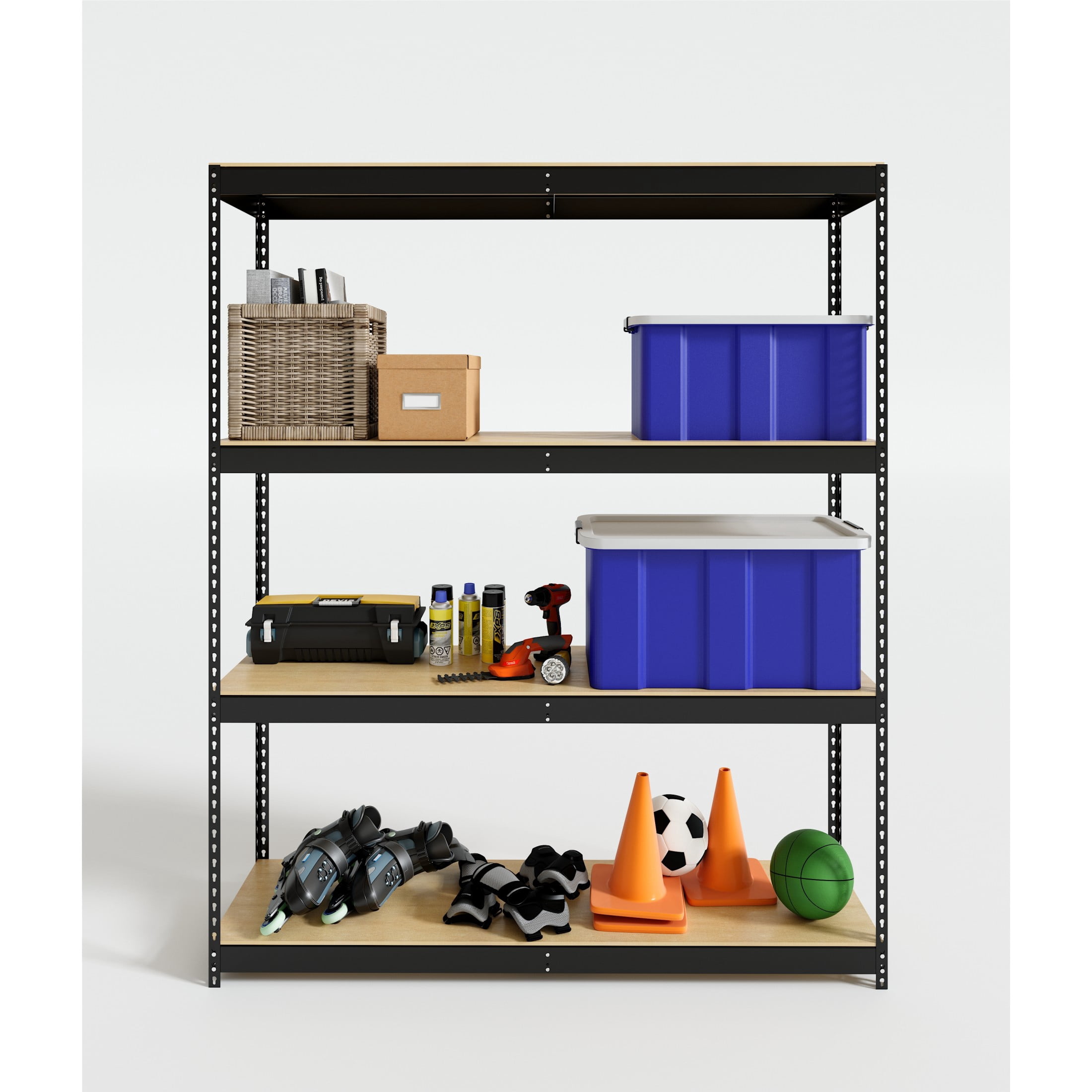 Hirsh Archival Riveted Steel Shelving 4-Shelf Unit, 18Dx69Wx84H, Black