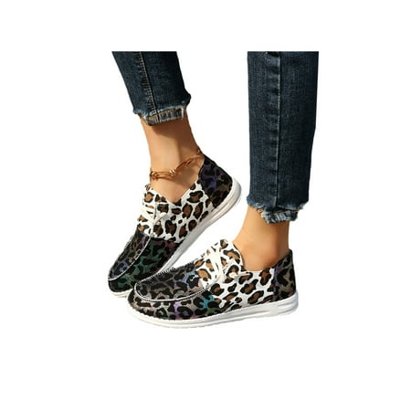 

Gomelly Woman Canvas Loafers Leopard Print Casual Shoes Slip On Boat Shoe Breathable Sneakers Womens Ladies Flats Coloful Leopard 10