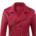 thumbnail image 4 of IROINNID Women's Short Faux Leather Jacket Notch Lapel Solid Color Long Sleeve Jacket Zipper Pocket Outerwear Tops, Wine, 4 of 4