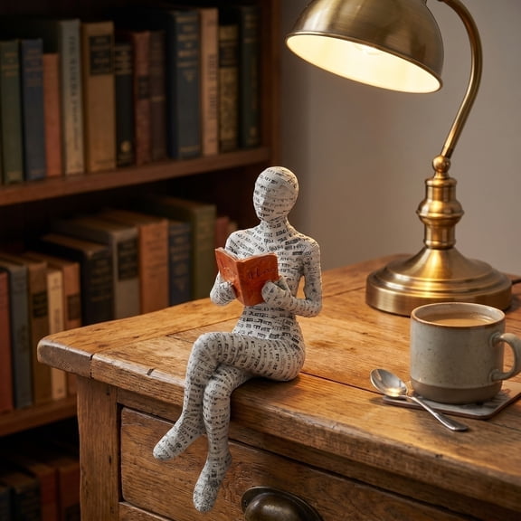 Book Decor Aesthetic Reading Sculpture 5X2X2 Inch Gray White Sculpture Bookshelf Decor Home Decor for Living Room Reader Figurine 1 Pack